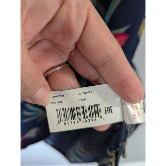 Roxy Navy Bird of Paradise Tropical floral cold shoulder ruffle mini dress M - Picture 6 of 6